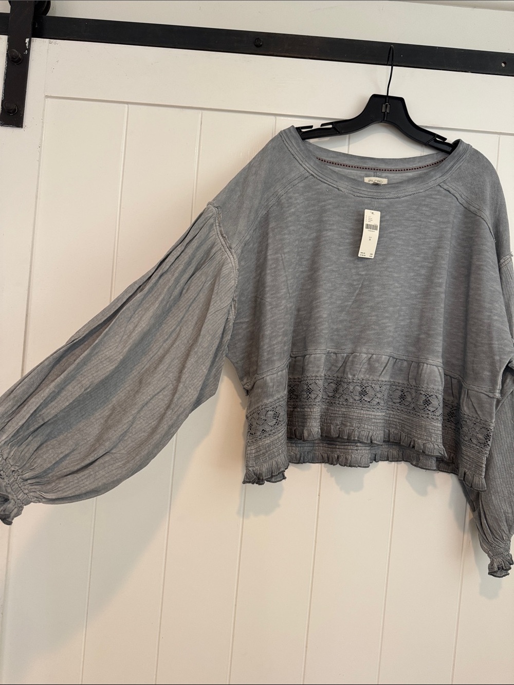 NWT Pilcro Washed Light Blue Lace-Trim Pullover Sweatshirt - Picture 3 of 5